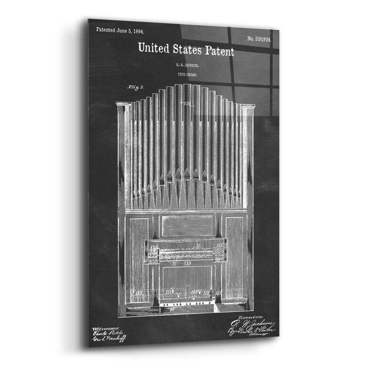 17 Stories Pipe Organ Blueprint Patent Chalkboard On Plastic / Acrylic